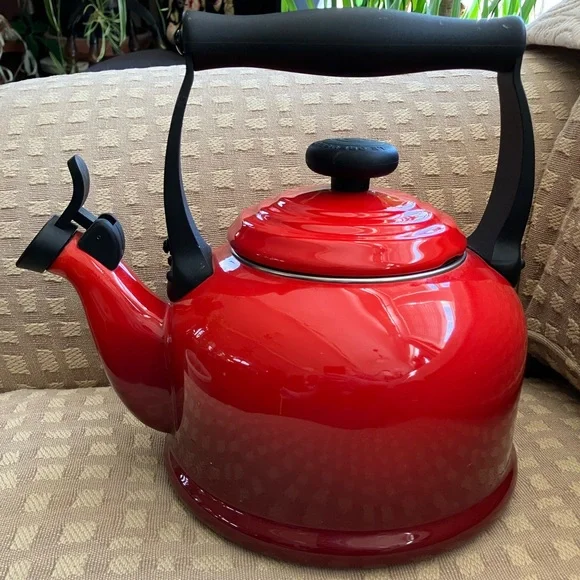Le Creuset Red Stovetop Whistling Tea Kettle with Black Handle - Picture 1 of 14
